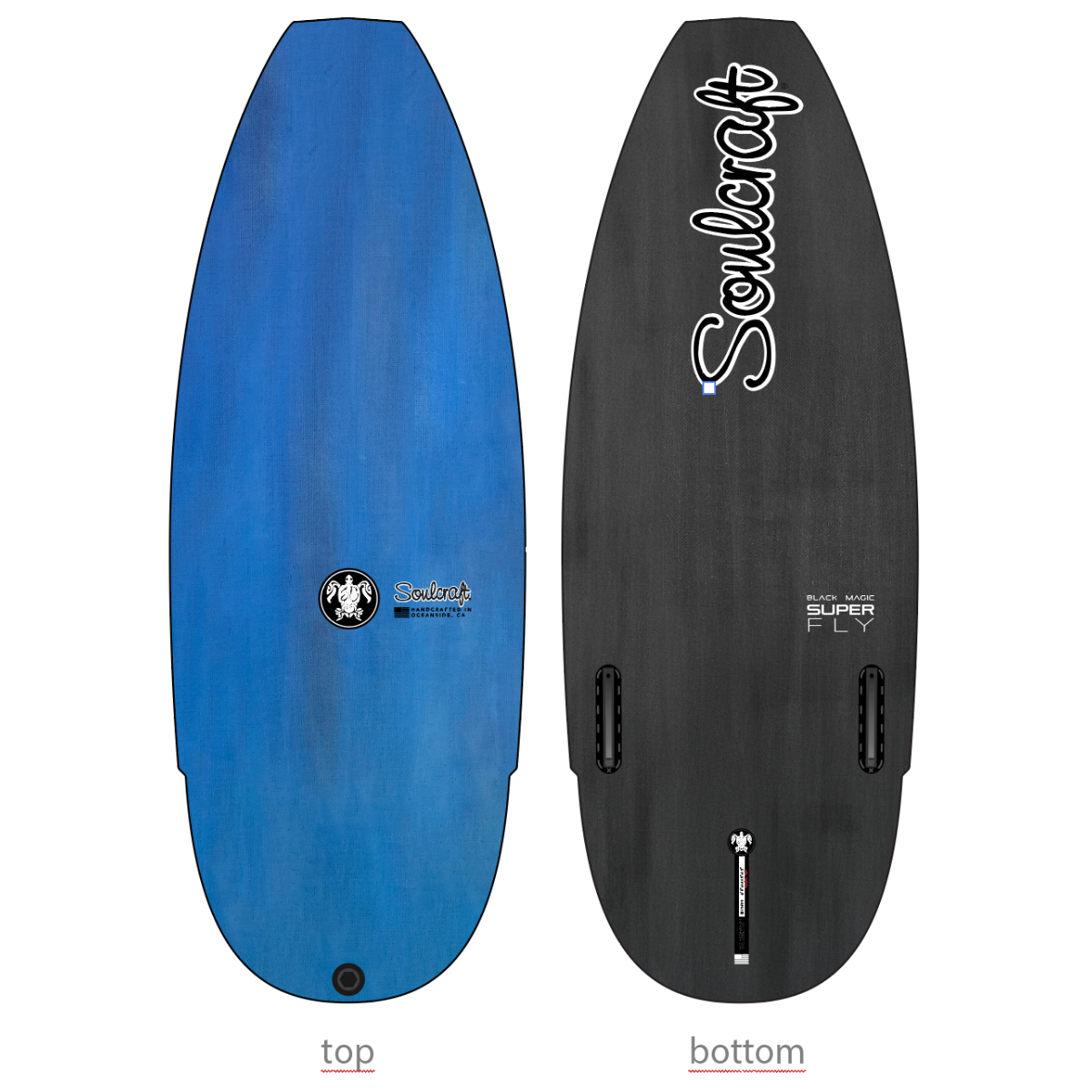 Soulcraft SuperFly Black Magic Wakesurf Board in Distressed Blue Deck 2025