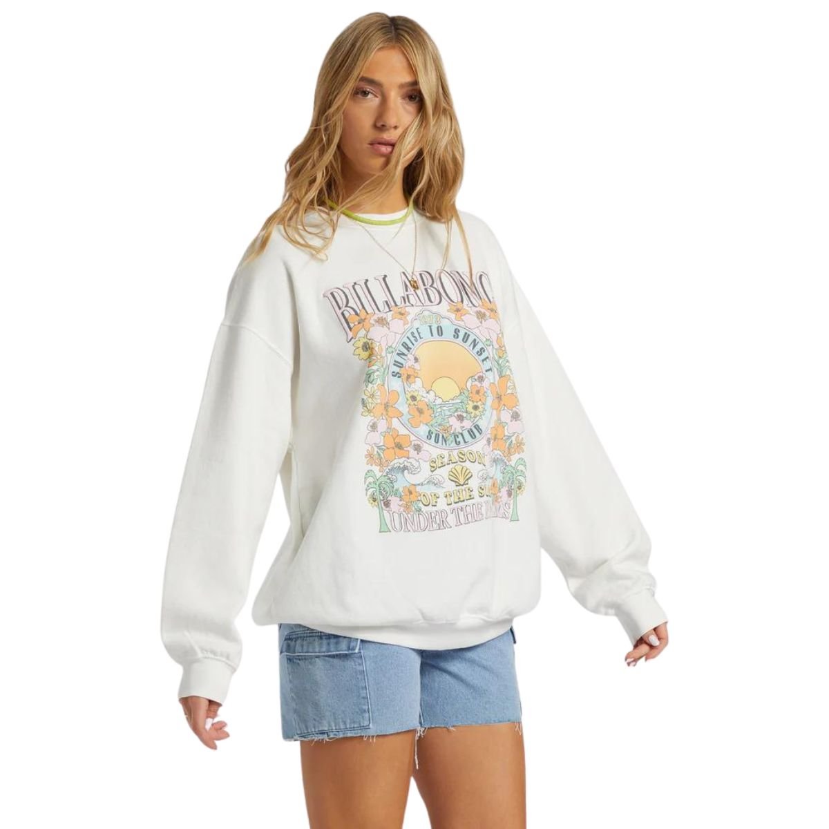 Billabong Ride In Oversized Sweatshirt in Salt Crystal 6 - BoardCo