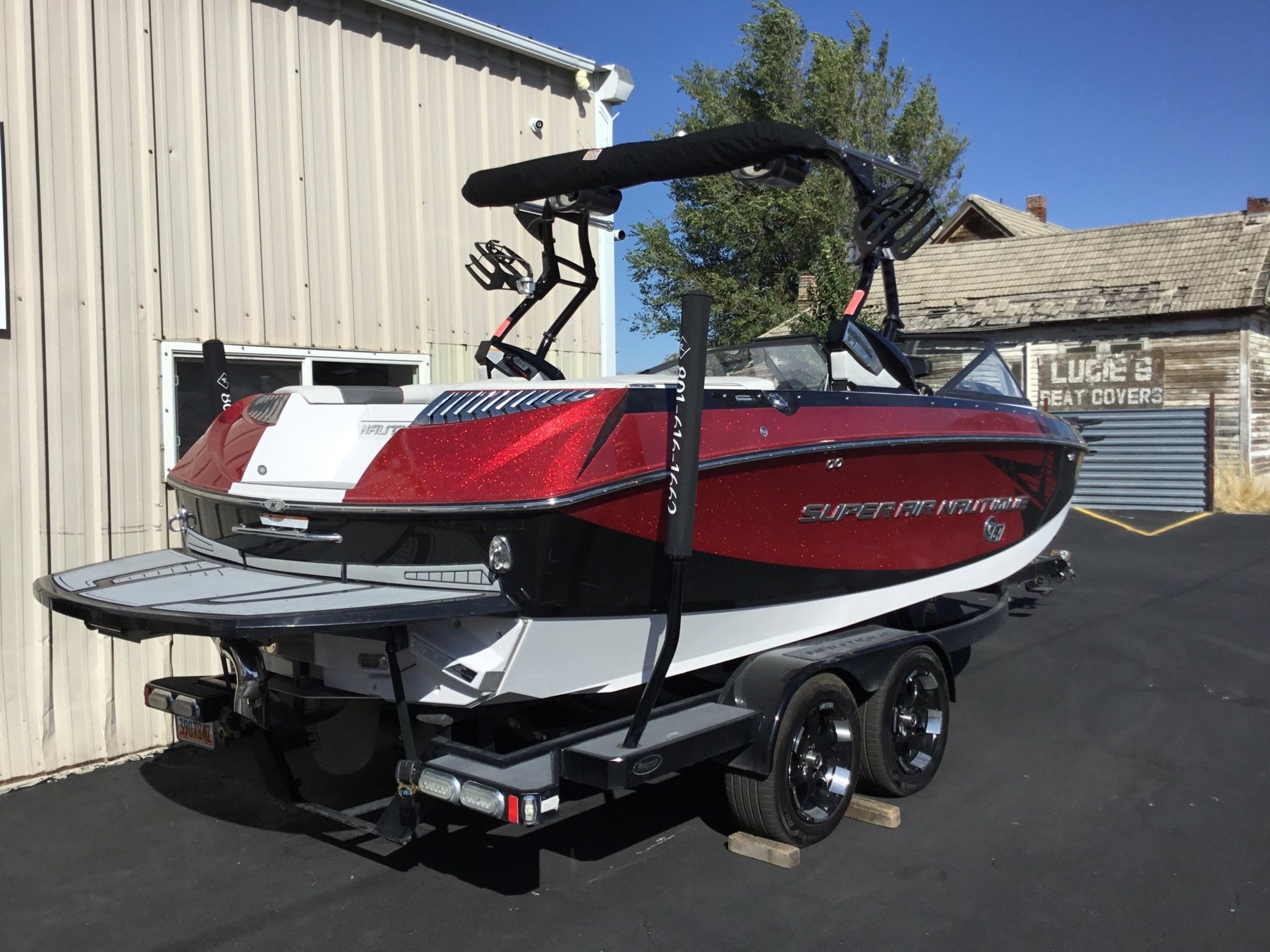 Nautique G21 with FCT14/16 Tower and FCT Bimini Double Up Storage Cover - BoardCo