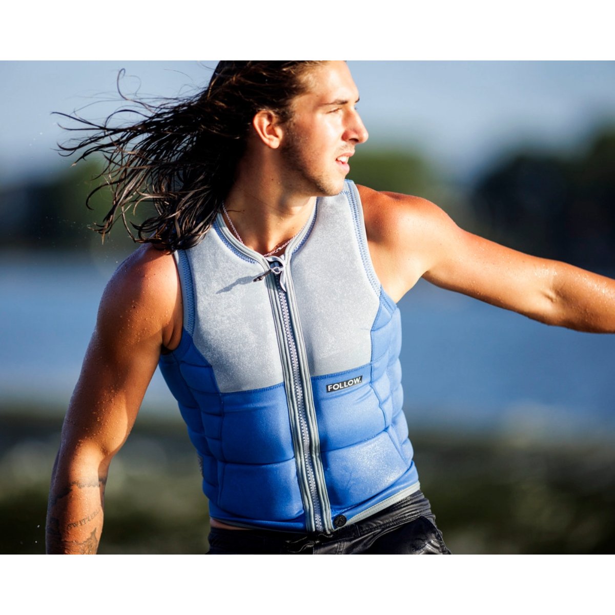 Follow Sovereign Comp Wake Vest in Blue/Grey - BoardCo